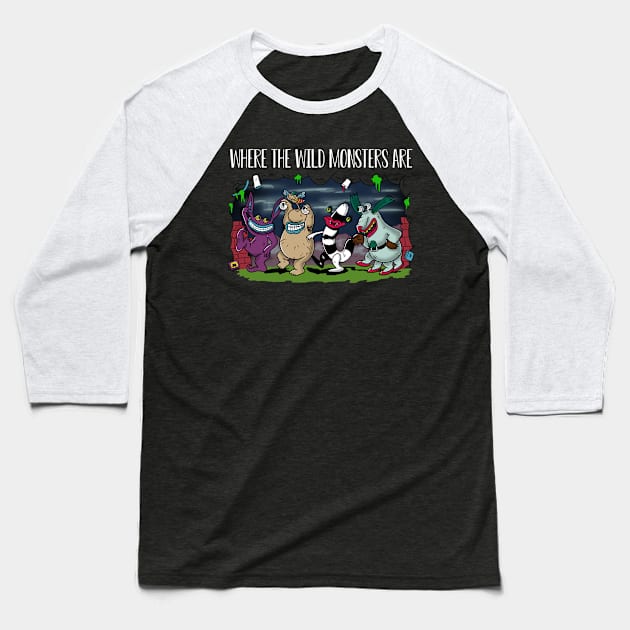 Wild Monsters Baseball T-Shirt by absolemstudio